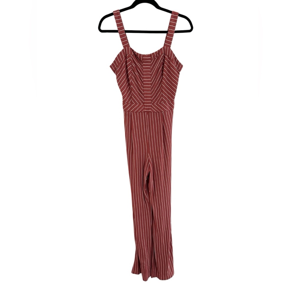 Skies Are Blue Women’s‎ Striped Sleeveless Jumpsuit Romper Brown Wide Leg Medium